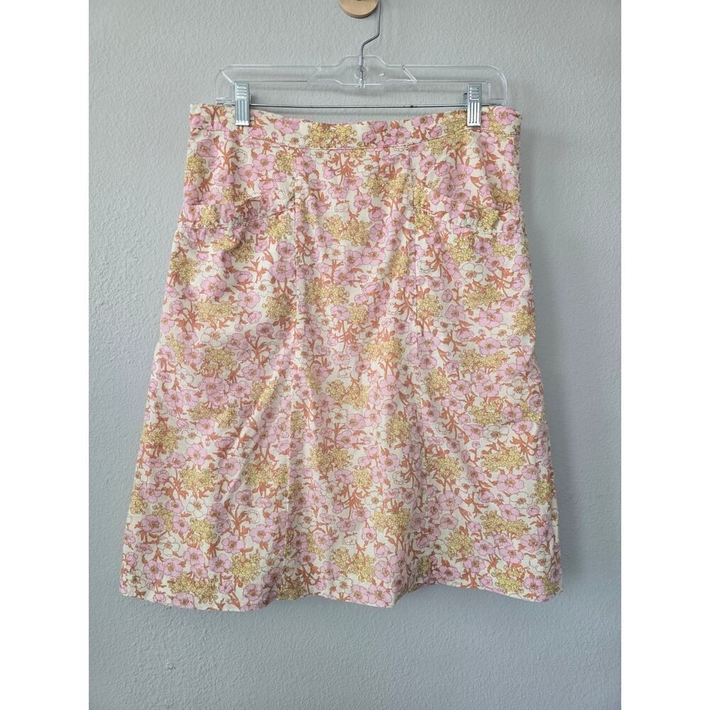 American Eagle Floral Cotton Skirt Size 6 with Pockets Pink Peach Cream A‑Line - Picture 2 of 7